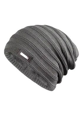 Grey Knitted Beanie with Plush Fleece Lining